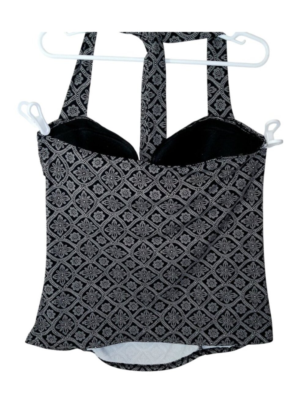 Lands End Black White Geometric Print Halter Tankini Size18 Top Swimsuit Womens - Picture 5 of 10